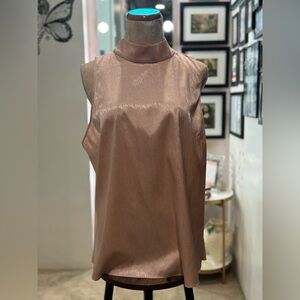 Champagne Satin Mock Neck Blouse – Sleeveless Minimalist Top